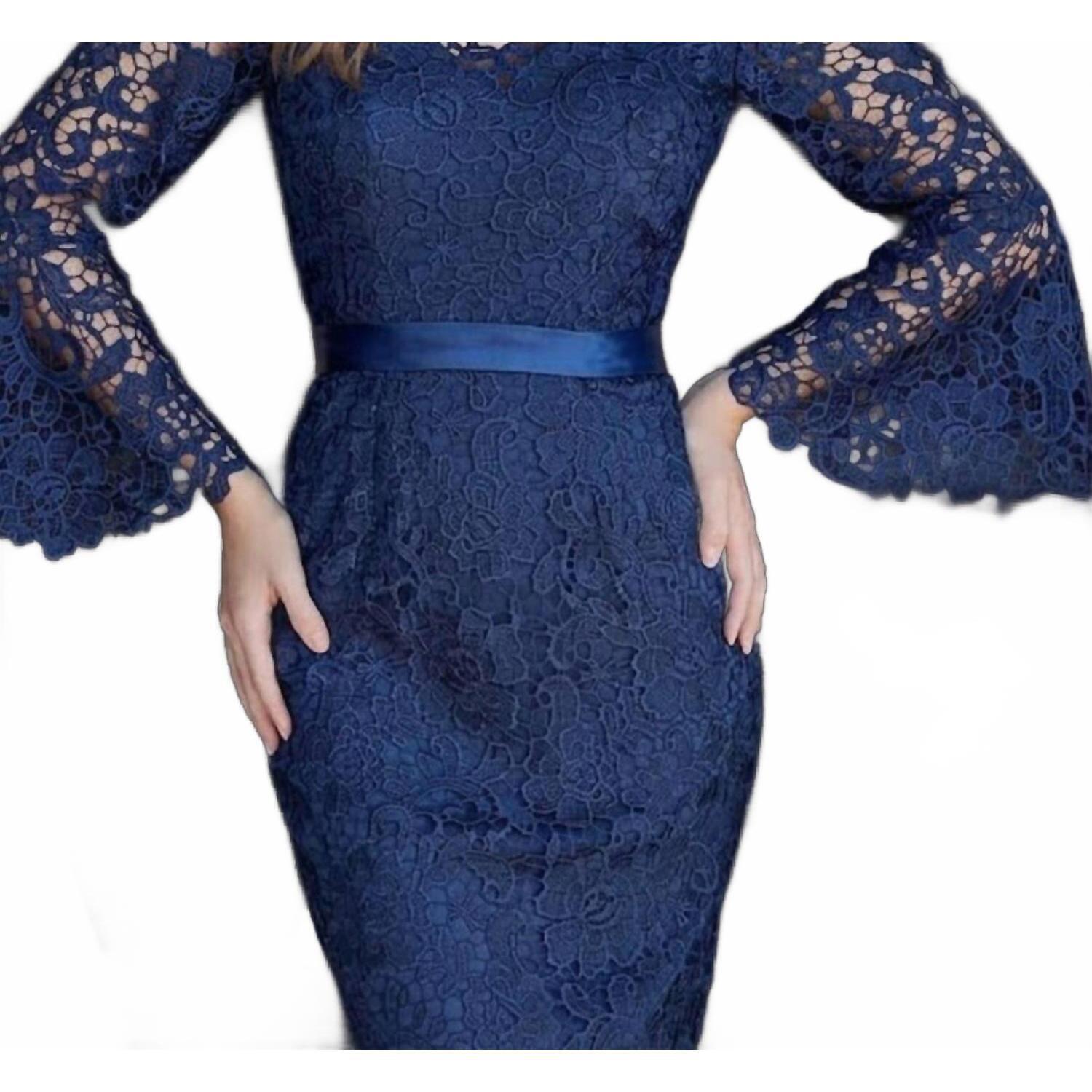 New Jvn Bell Sleeve Lace Evening Dress In Navy